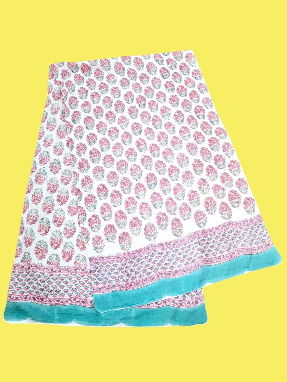 NWT Huge Indian Block Print Hand Crafted Cotton Scarf Wrap Fair Trade Floral - Picture 6 of 6